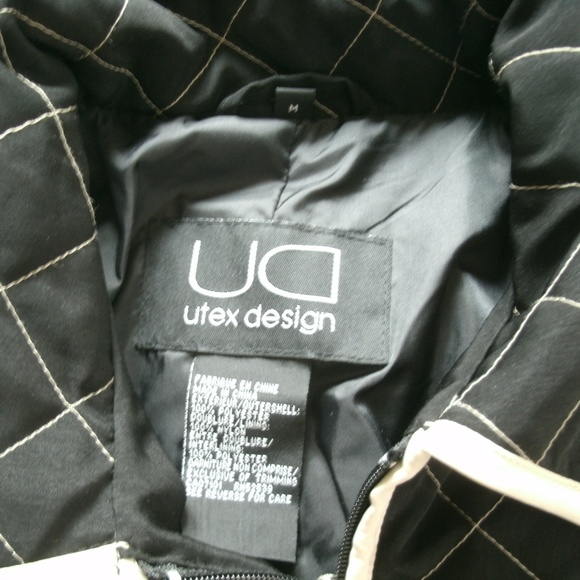 Utex Design Womens Jacket Quilted Black Tan Coat Zipper Polyester Nylon Medium - Picture 2 of 12